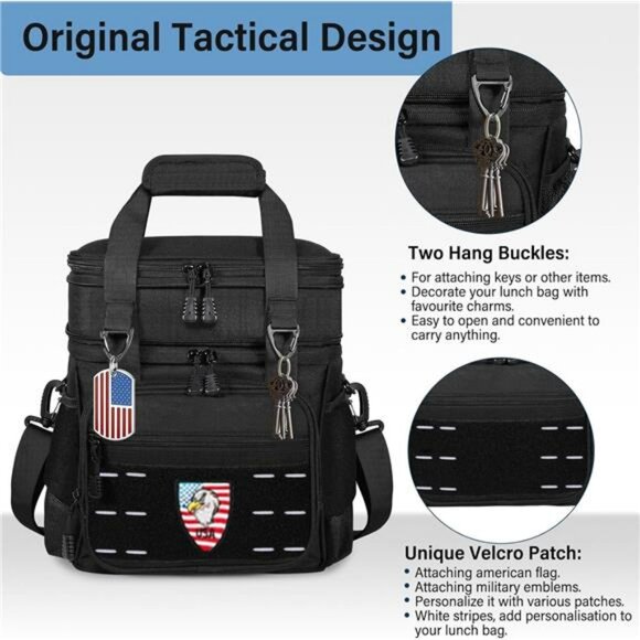 Large insulated tactical lunch box cooler bag for men work travel outdoor 16L - Picture 3 of 7